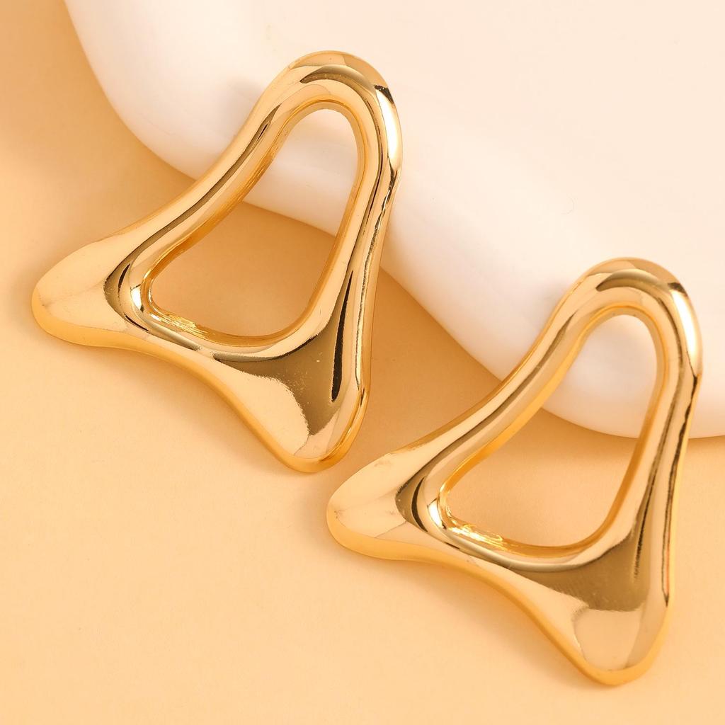 European & American Style Geometric Hollow Metal Texture Earrings: High-End Irregular Studs for Women