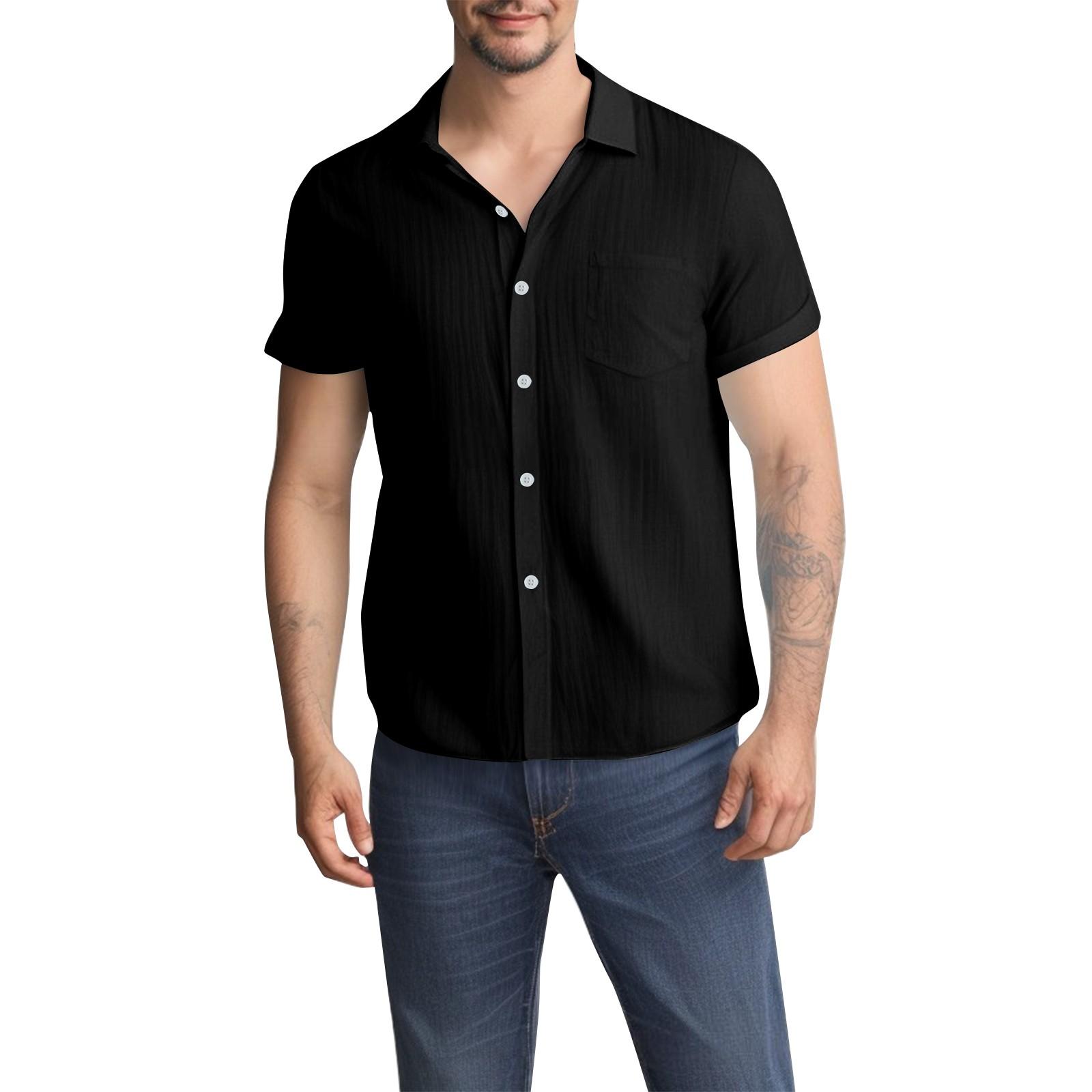 

Мужские однотонные рубашки с коротким рукавом и карманом на пуговицах Мужские повседневные рубашки с коротким рукавом XXL чёрный