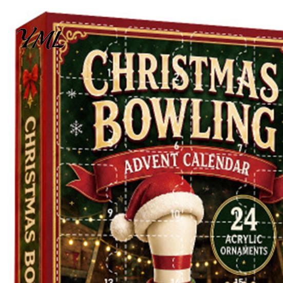 Personalized Holiday Countdown Calendar Christmas Advent with 24 Acrylic Pendants, 2D Flat Bowling Theme Home Decor for Sports Fans Hanging Ornaments