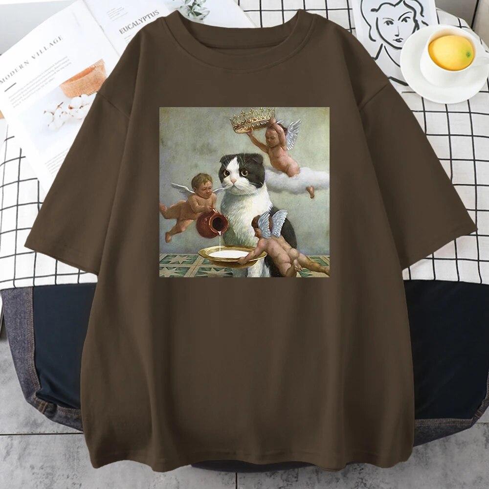Scottish Fold Angel Crown Printing Unisex T-Shirt Summer O-Neck Clothing Short Sleeve Cotton T Shirt Oversized Casual Unisex T Shirts