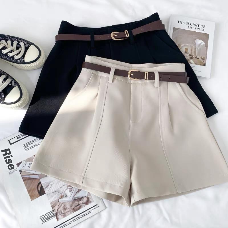Fashion Solid Slim High Waist Suit Shorts Women Vintage Elegant Loose Wide Leg Shorts Women Casual Office Lady Short Pants with Belt 24276