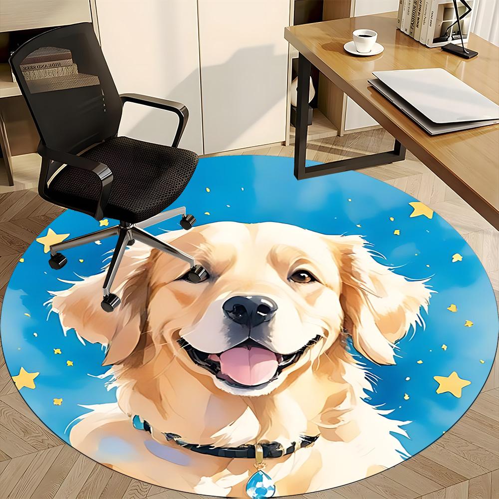 1pc Golden Retriever Office Round Rug, Non-slip, Soft and Durable Office Rug for Interior Decoration, Perfect for Office, Beautiful Decoration Yy26031