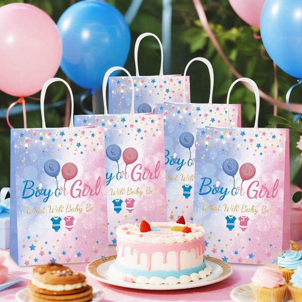 12Pcs Gender Reveal Gift Bag Boy or Girl Paper Bags Party Favor Supplies Gifts Wrapping Bags for Baby Gender Reveal Theme Party