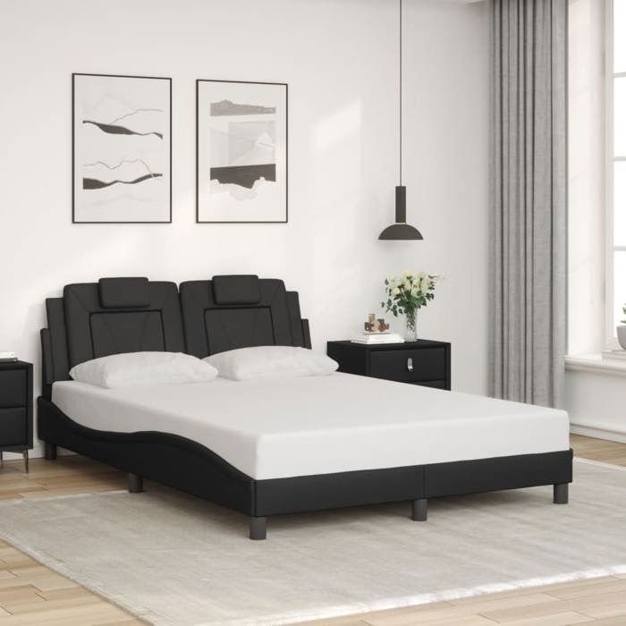 VidaXL Cadre de Lit avec Lumières LED, Lit Rembourré avec Coussin, Lit Double, Lit Adulte Chambre, Moderne, Noir 140x200 cm 3214022