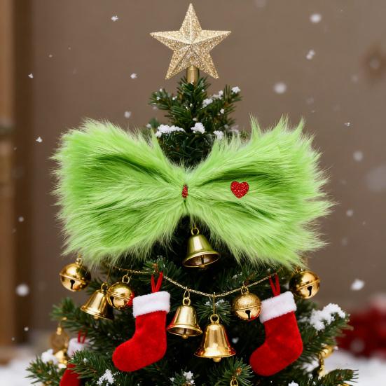 Christmas Green Furry Bow for Tree Large Green Furry Hair Bow with Red Heart Christmas Costume Accessories for Women Girls