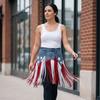 Cintura Patriottica in Denim con Frange 250°, Cintura con Frange Stars And Stripes, Cintura Stile Western per Feste Celebrazioni per Donna
