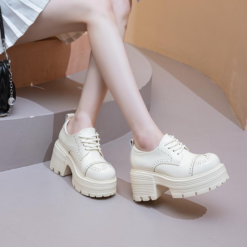 Brogue Women's Shoes 9cm Thick-soled Lace-up Loafers Female Comfortable and Height-enhancing Women High Heels