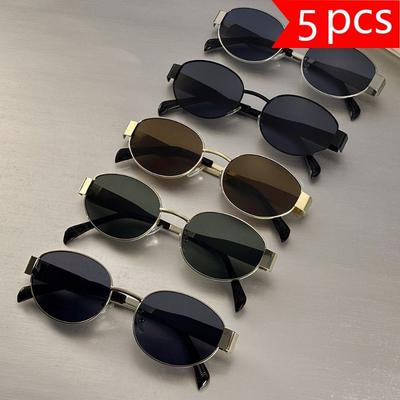 5 Sets of Classical Oval Shaped Men's and Women's Stylish Eyeglasses Can Be Used for Parties and Music Festivals