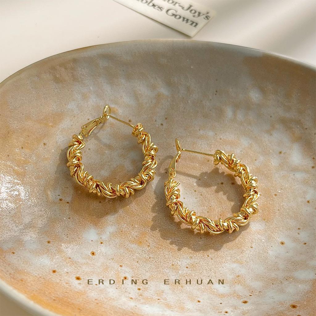 Commuter Plated 14K Circle Lace Earrings Round Geometric Versatile Earrings, Source Accessories