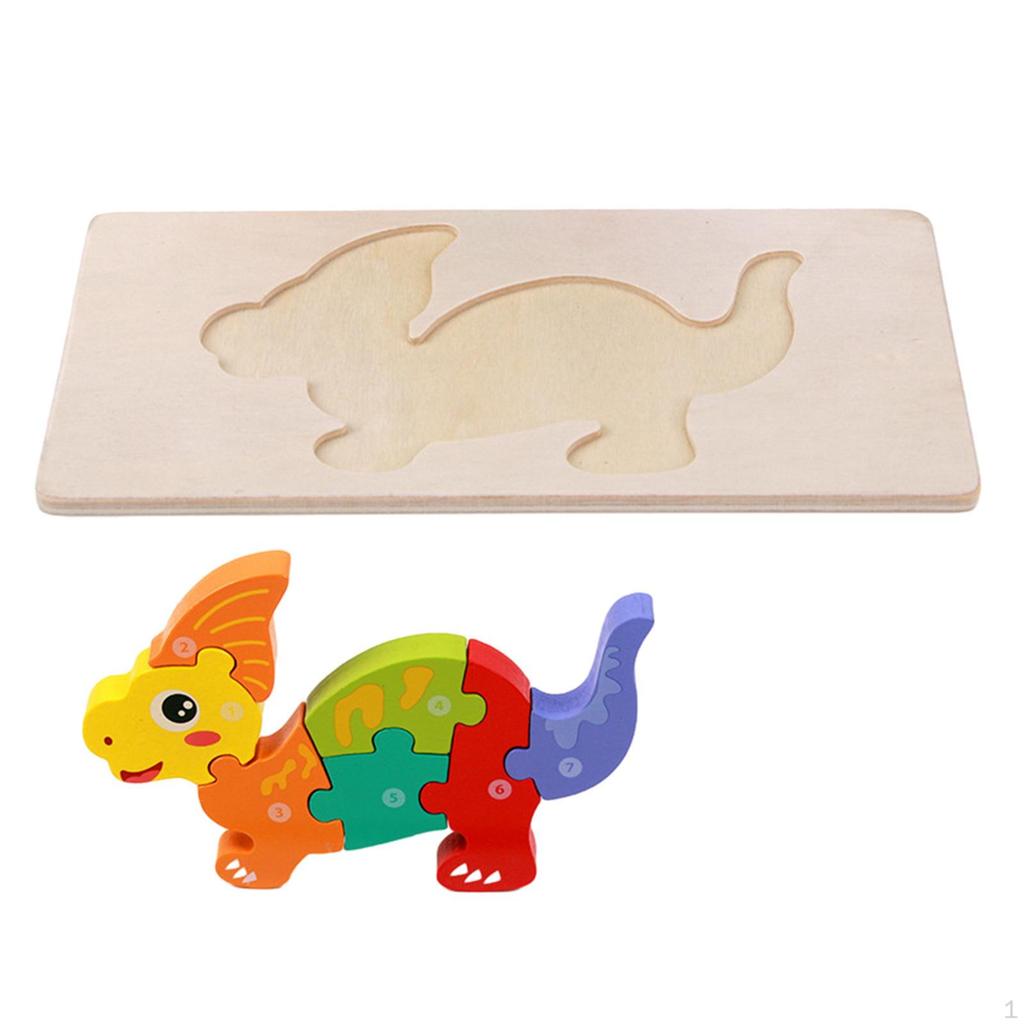 Children's Wooden Puzzle Dino Colors 3D Cognition Interactive Animals Montessori Toys for Children