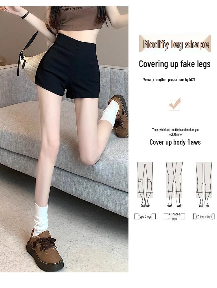 Damskie seksowne czarne szorty letnie - Wyszczuplające, opinające biodra hot pants na co dzień