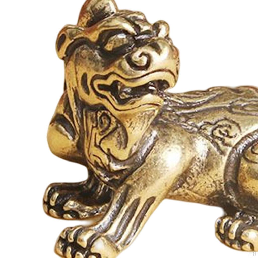 Antique Brass Kylin Figurine, Miniature Sculpture for Elegant Interior Design