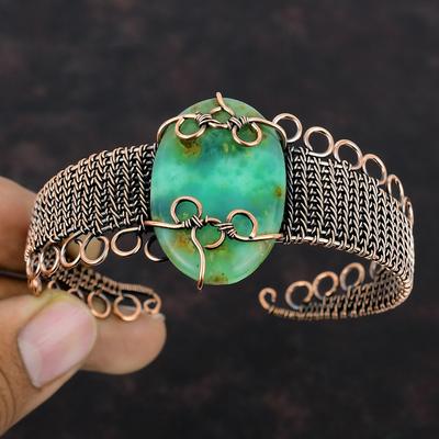 Chrysopras Armreif Kupferdraht-umwickelter Armreif Verstellbares Manschettenarmband Handgefertigtes Edelsteinarmband Kupferdraht-umwickelter Schmuck Geschenk für Frauen