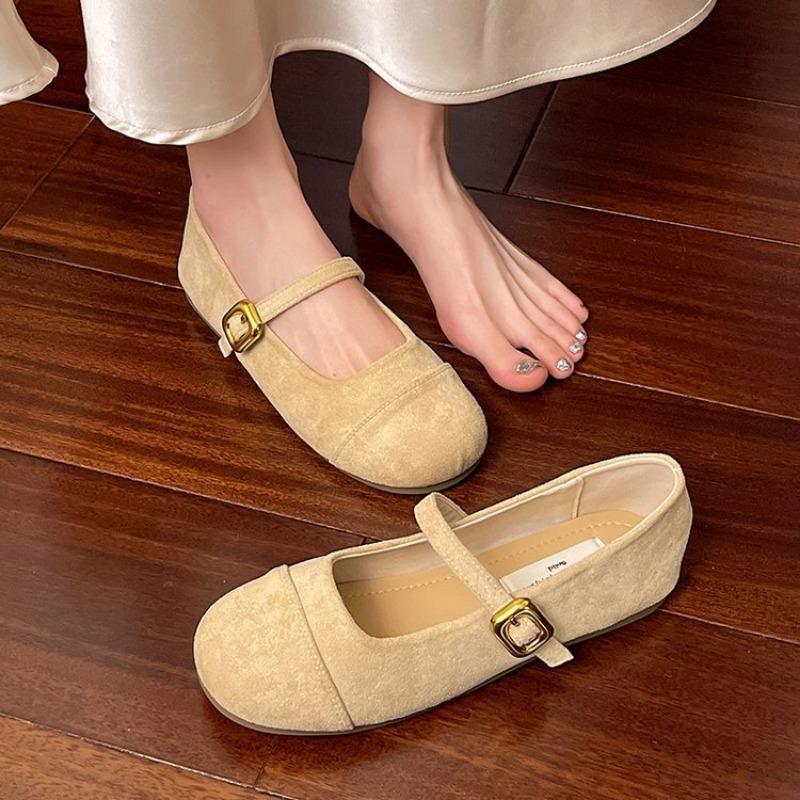 

Flat bottom shallow mouth Mary Jane shoes autumn new suede buckle single shoes with skirt women s shoes 40