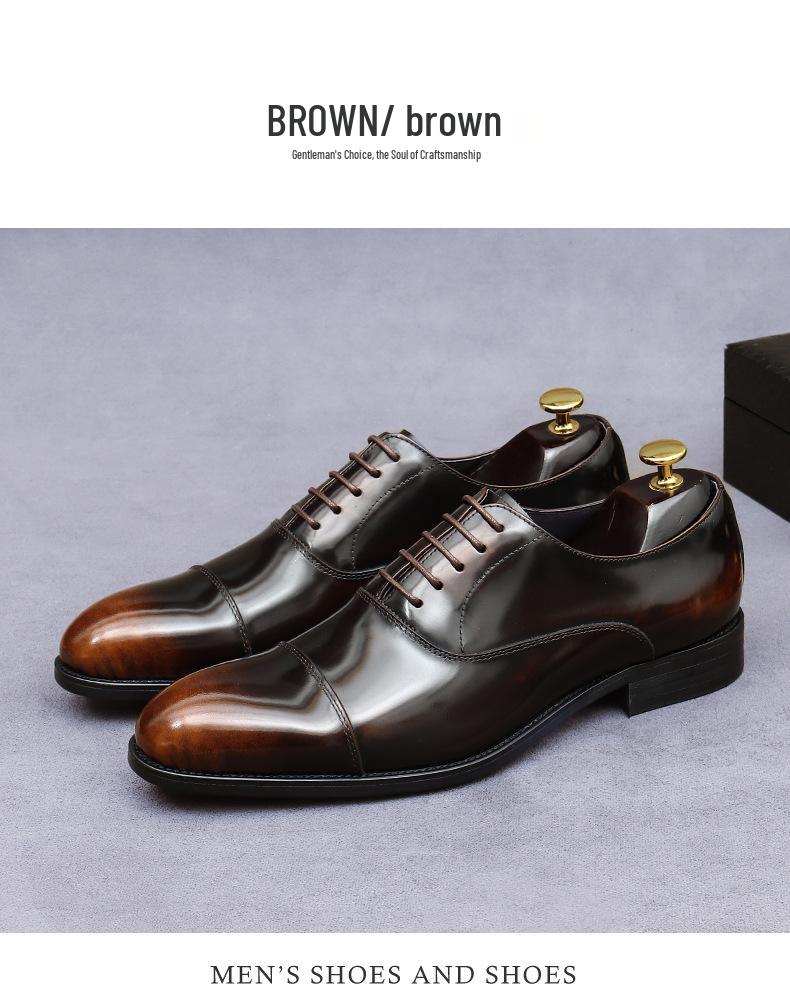 European Handmade Glossy Leather Oxford Shoes - Men's Genuine Cowhide, Three-Eyelet Business Formal Low-Top Style