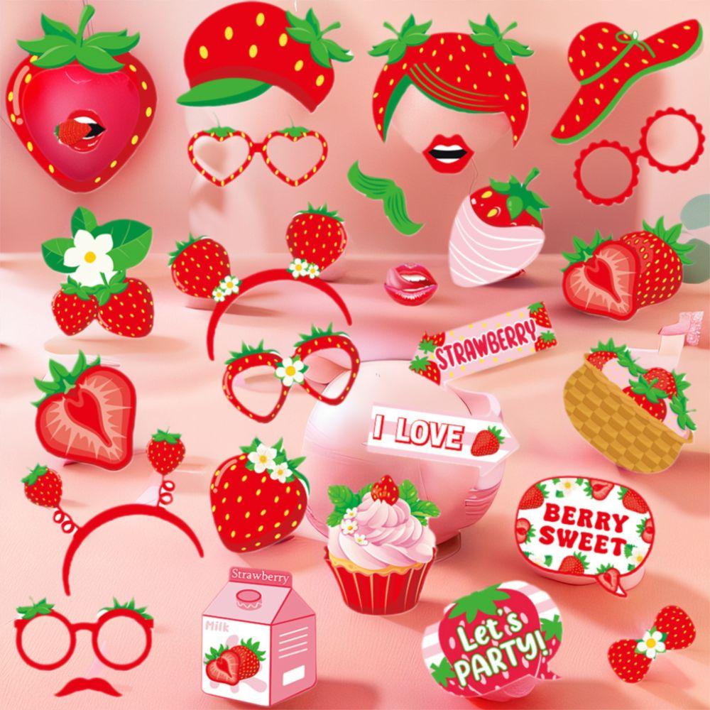 Red Photo Booth Props Paper Dress Up Costume Mask Summer Fruit Photo Props  Birthday Wedding Decor