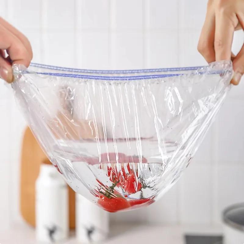 500/50 Piezas Cubierta Desechable para Alimentos Elástica de Plástico Cubiertas para Frutas y Alimentos Gorro de Ducha Bolsa de Almacenamiento de Grado Alimenticio Organizador de Cocina Film Transparente