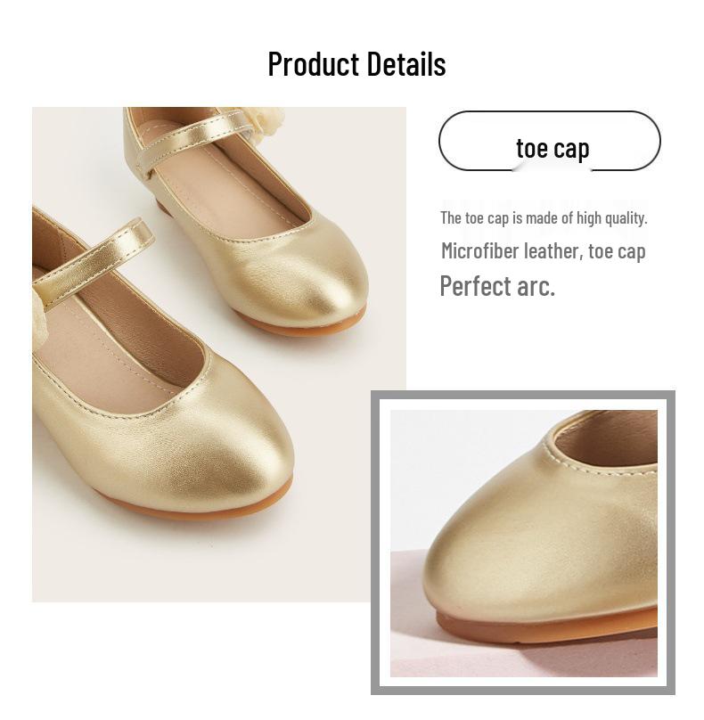 Spring 2026 Floral Round-Toe Princess Heels for Toddlers & Girls, Leather Shoes