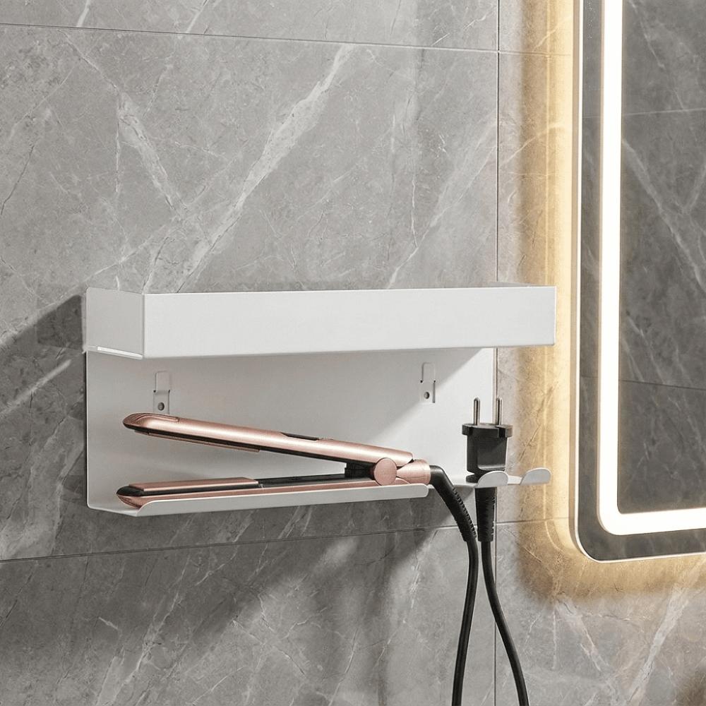Portaoggetti per Arricciacapelli in Acciaio al Carbonio Supporto da Parete per Strumenti per Capelli Mobiletto del Bagno
