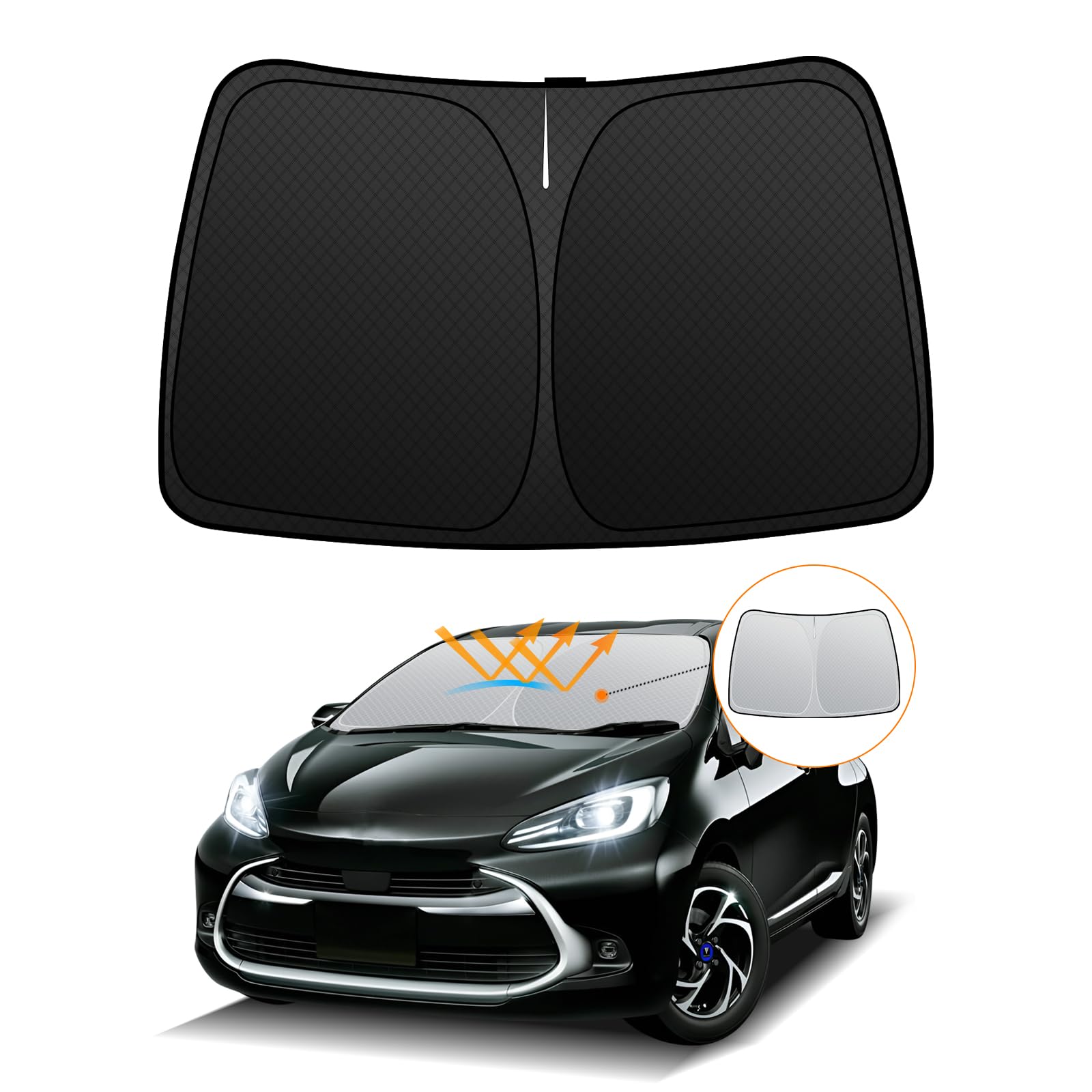 

Toyota Aqua MX Series Windshield Sunshade with UV No Suction Cups Light Blocking and Summer UV Easy Installation and Interior Includes Storage чёрный