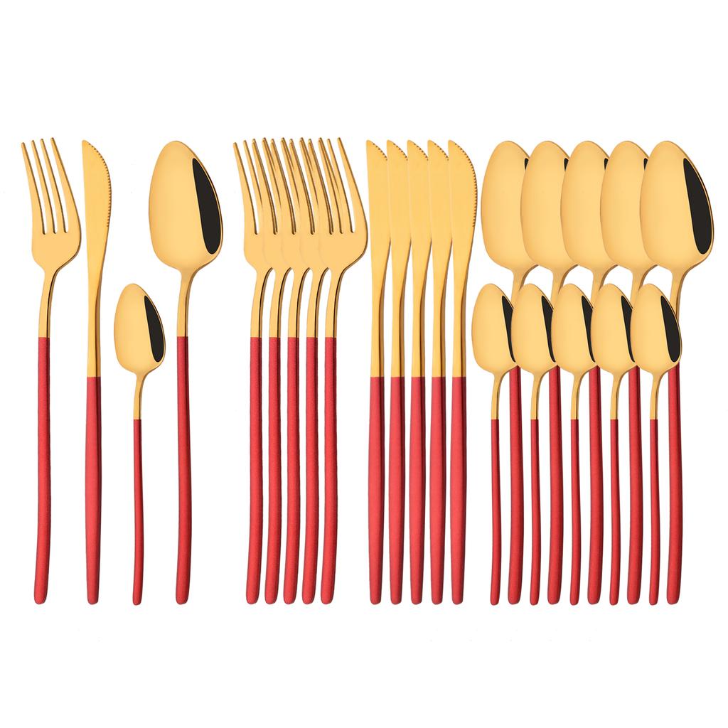 Rainbow 18/10 Stainless Steel Dinnerware Set Kitchen Flatware Tableware Sets Knife Fork Spoon Tea Spoon Cutlery Set Service for 6