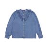 Levis Ruffled Hem Button Round Neck Long Sleeve Shirt Women Tops Blue A8431-0000