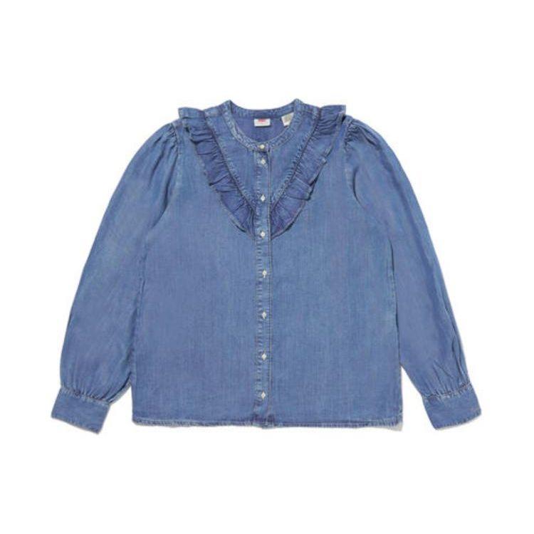 

Levis Рубашка женская с оборками по низу, на пуговицах, с круглым вырезом, с длинным рукавом, топы, синяя A8431-0000 XS