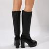 Skor Dam 2024 Plus Size Knähöga Damstövlar Plattform Moderna Stövlar Dam Rund Tå Dragkedja i Sidan Höga Chunky Klackar Skor Dam