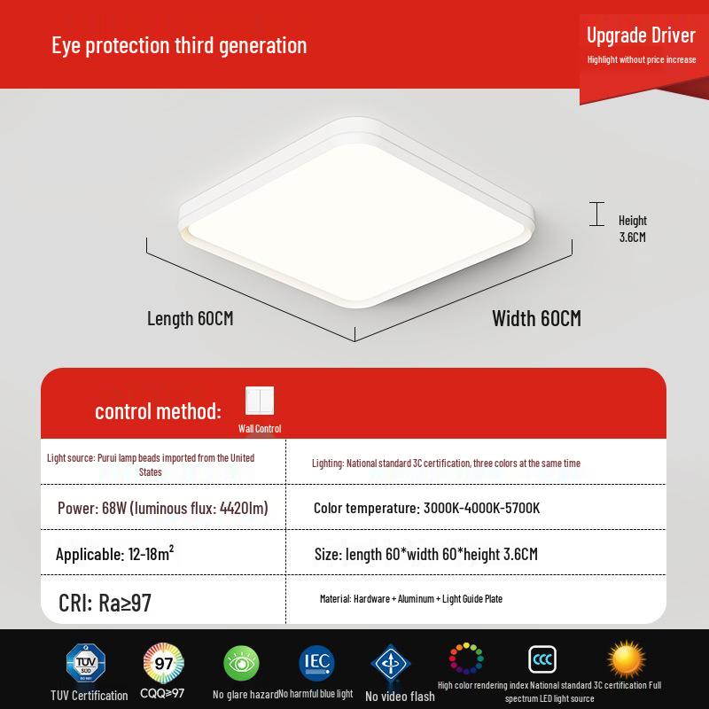 Nordic Cream Style Ceiling Lamp with Full Spectrum Eye Protection for Modern Bedrooms, Ultra-Thin Design for Children's Rooms