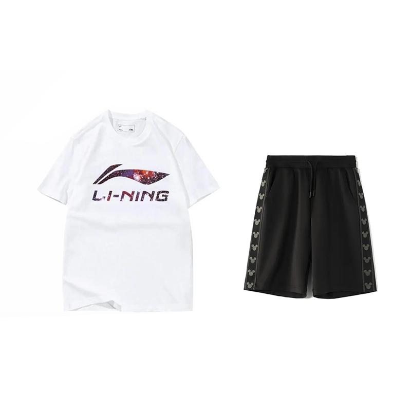 

Li-Ning Starry Letter Logo Round Neck Short Sleeve Comfortable Versatile Skin-Friendly Shorts Casual Sports Suit AHSS971-3+YKSV129-2 M