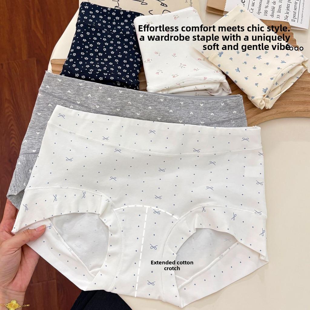 Plus Size Women's Spring Summer Floral Cotton 10A Antibacterial Extended Crotch Hip Mid Waist Flat Angle Briefs