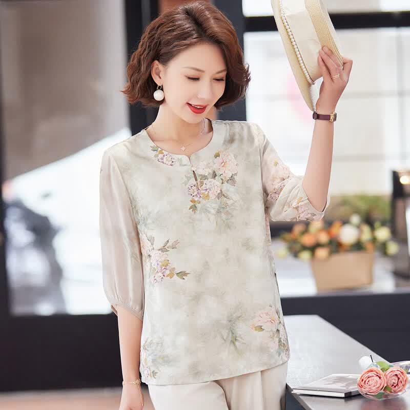 Paster Women s Floral Print Seven-Sleeve Casual T-Shirt XL зелёный