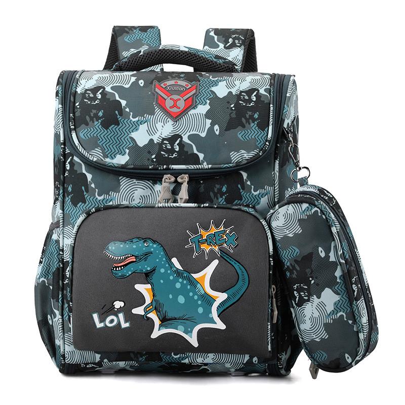 Модный мультяшный рюкзак с динозаврами для мальчиков Стильный школьный рюкзак с высококачественным камуфляжным дизайном Blue Gray Camo