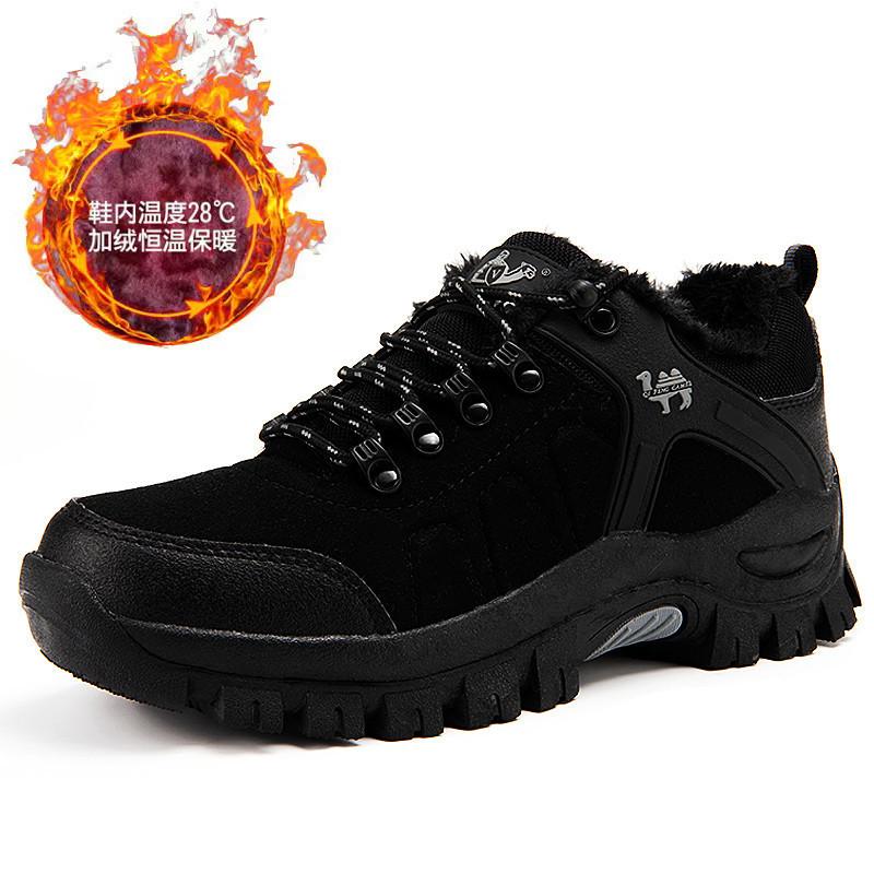 Outdoor Hiking Shoes Sports and Leisure Shoes Hiking Non-slip Waterproof Wear-resistant Travel Shoes Velvet Cotton Shoes Large Size