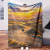 A Car Driving Down Winding Road In Desert - Themed Blanket - Comfortable Flannel Fabric Hypoallergenic Suitable for All Seasons -