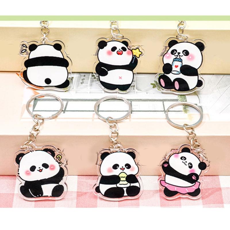 Pack Of 6 Panda Charm Keychain Handmade Acrylic Keyring Stylish Backpack Pendant for Animal Lovers and Gift Giving