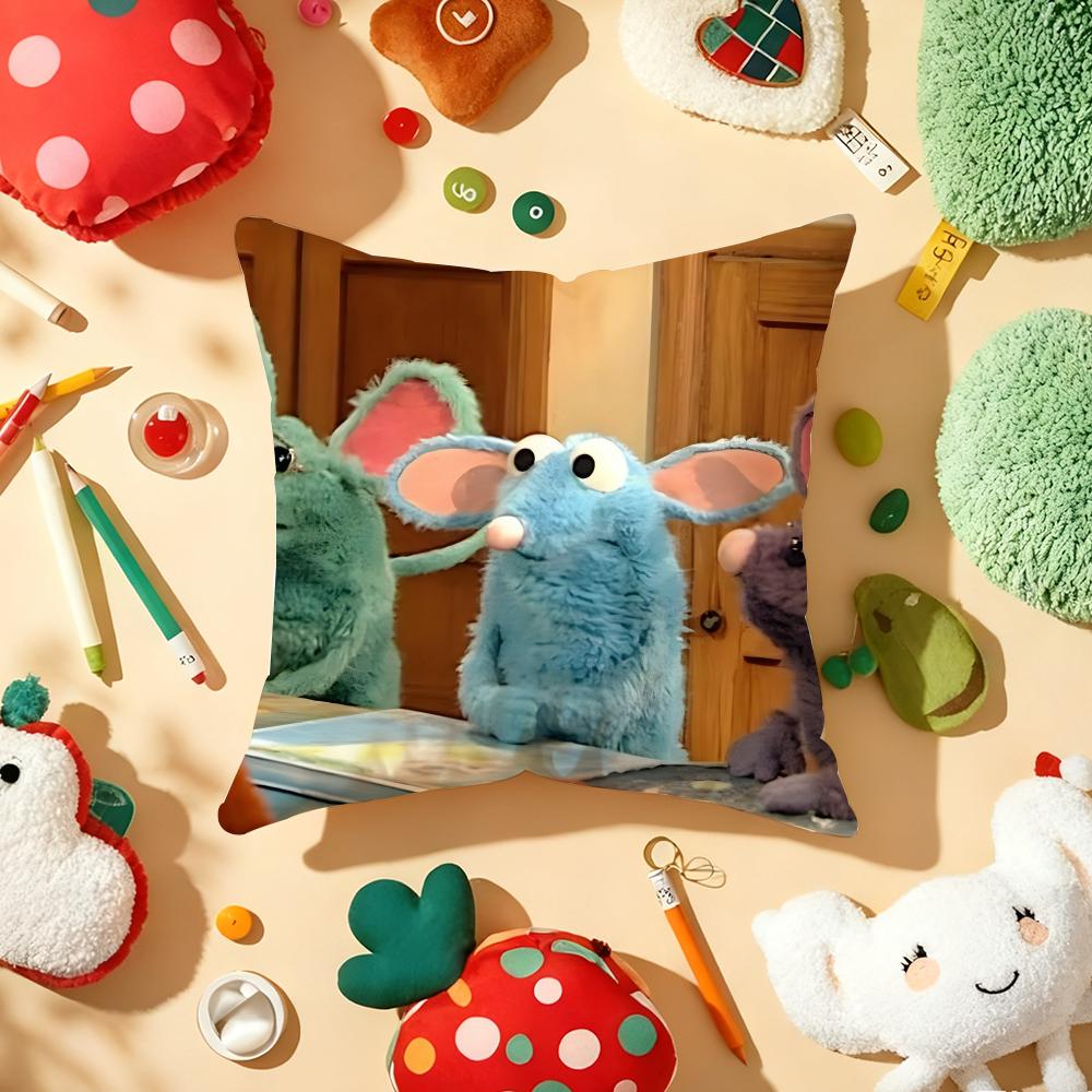 TTutter Cute House Meme Blue Mouse Cushion Cover Plush Fabric Soft DoubleSided Printed Sofa Warm Winter Home Gift Pillow Cover