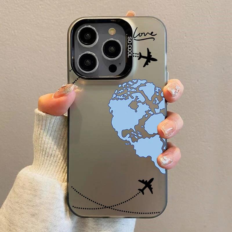 Aircraft Love Heart Couple Phone Case for IPhone 16 13 11 12 14 15 Pro Max Mini XS Max XR 14 Plus Plane Shockproof Cover Fundas