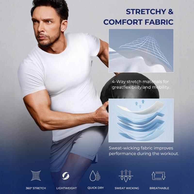 Mens Solid Fitted Compression Short Sleeve T Shirt Casual Sport Top