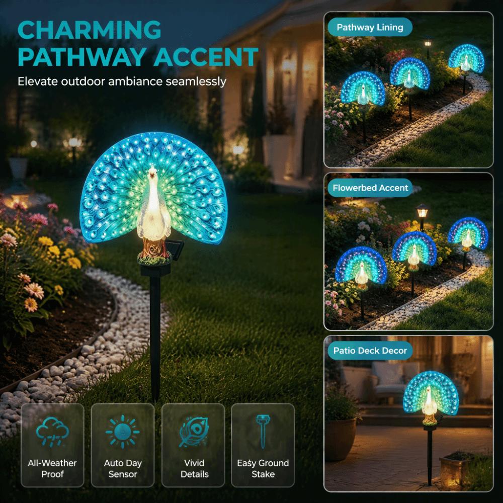 Colorful Changing Solar Peacock Light Waterproof LED Landscape Light Patio Decor