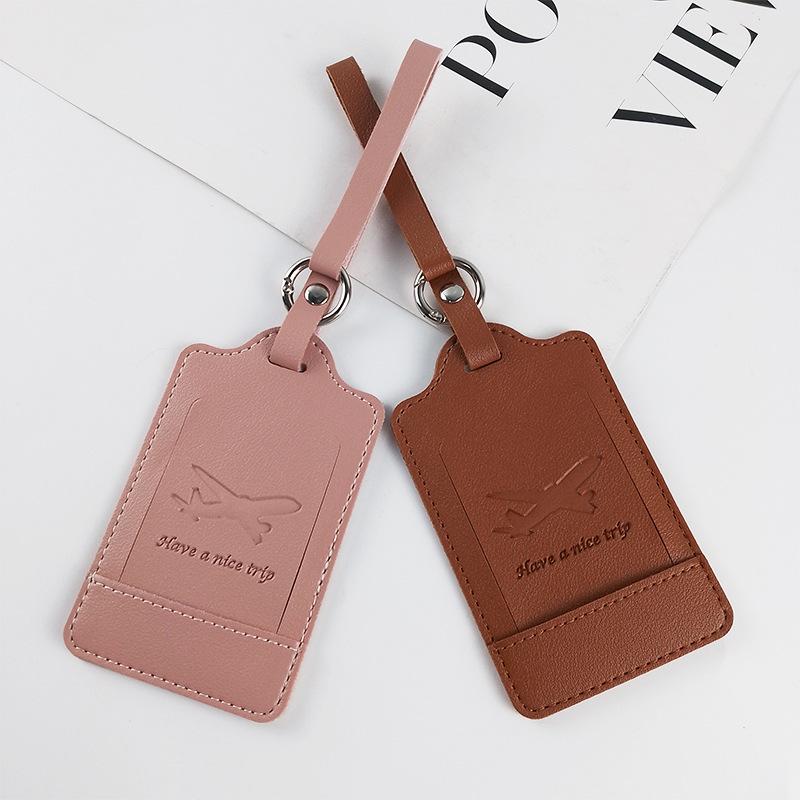Round Ring Metal Luggage Tag with Extended PU Leather Strap