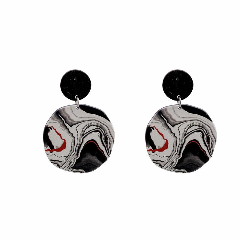 Cartoon Retro Chinese Ink Wash Style Geometric Round Stud Earrings
