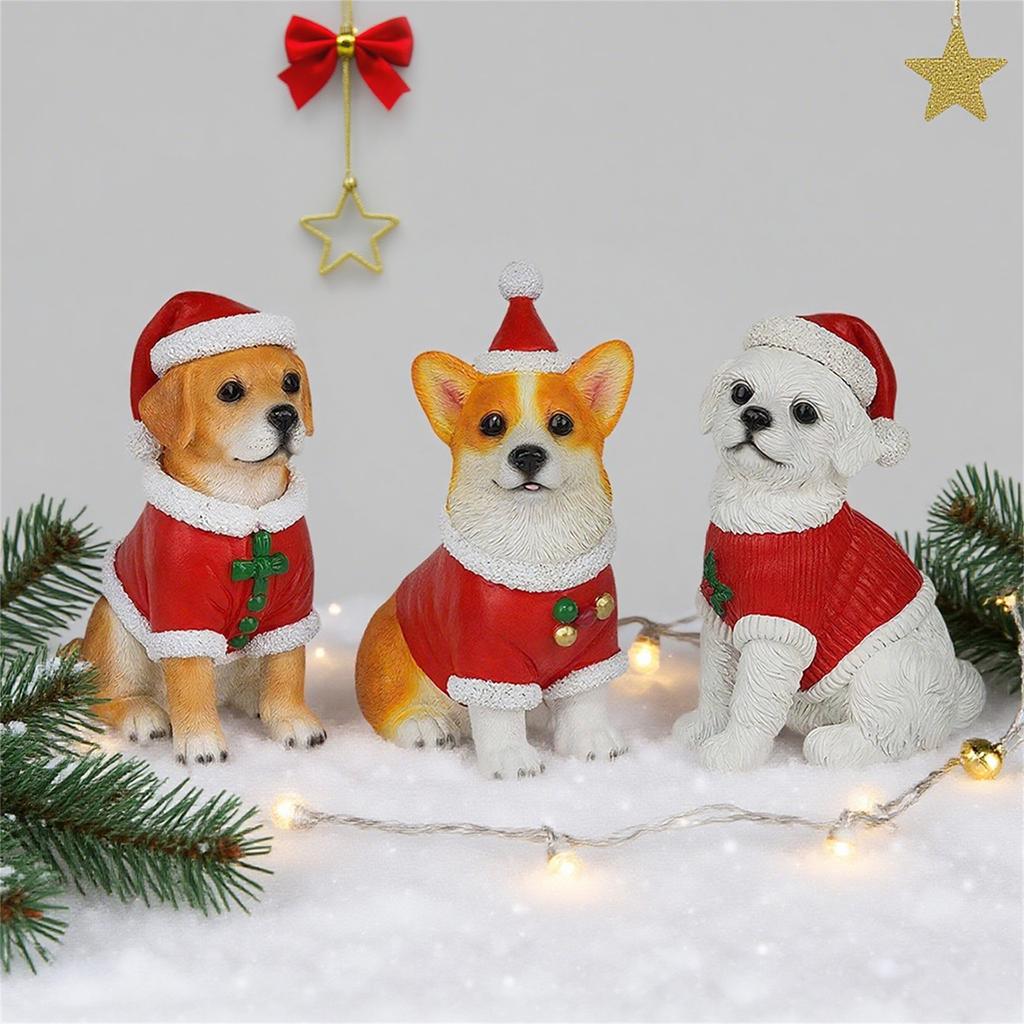 Christmas Resin Ornaments, Wearing Christmas Hats, Cute And Fun Dog Desktop Decorations, Holiday Gifts