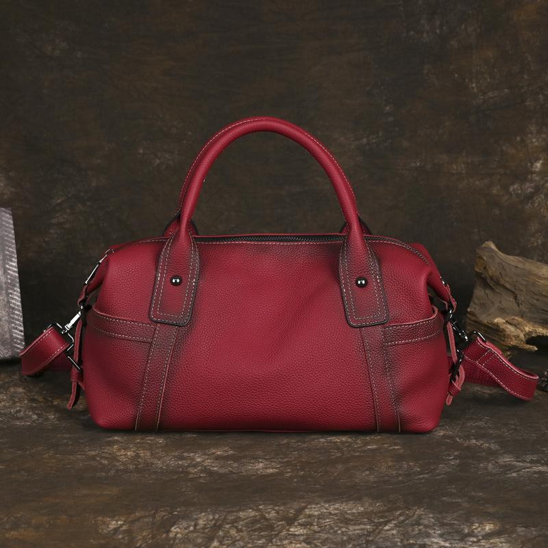 Johnature Versatile Women's Handbag Handmade Retro Genuine Leather Large Capacity Solid Color Shoulder Bags