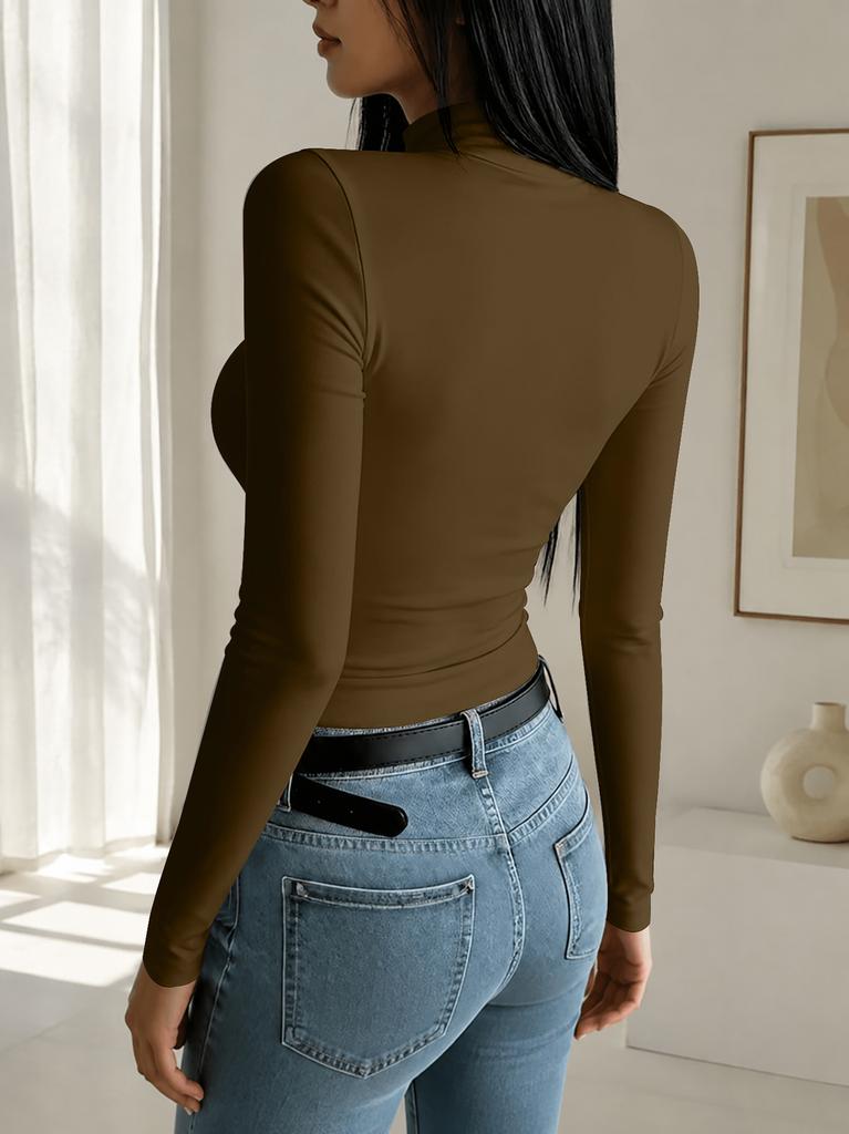 [Christmas] Women's Fashionable and Elegant Half Turtleneck Top Merry Christmas Hat Printed Slim Bottoming Shirt