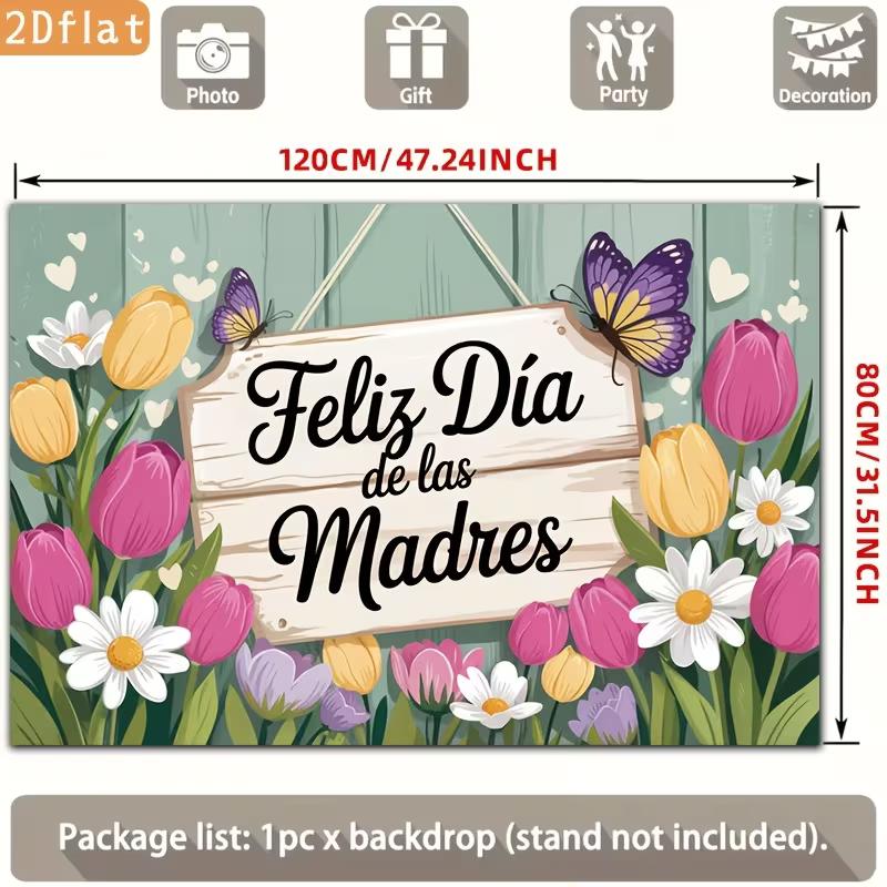 2D Alles Gute zum Muttertag Fotografie Hintergrund, Rustikales Holzschild mit Tulpen und Schmetterlingen Hintergrund