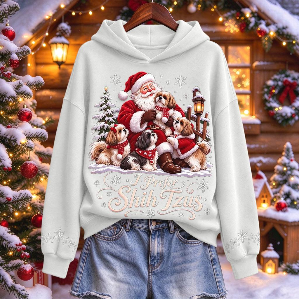 Women's Christmas Pullover Hoodie Long Sleeve Hooded Sweatshirt for Holiday