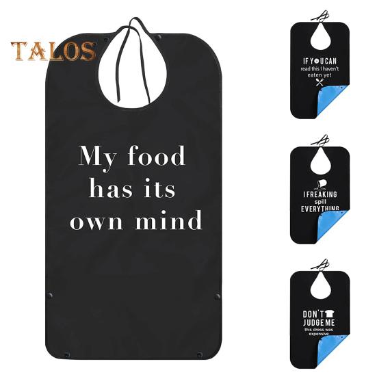 Waterproof Adult Bibs for Men with Crumb Catcher Funny Text Black Washable Lightweight Mealtime Clothing Protector