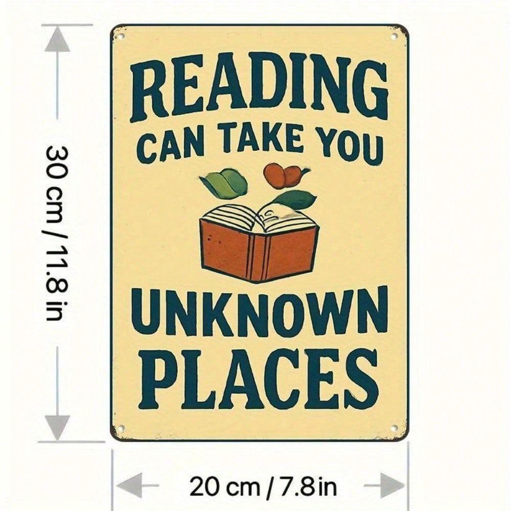 Metal Wall Art Vintage Poster Reading Takes You to the Unknown Gift for Bookstore