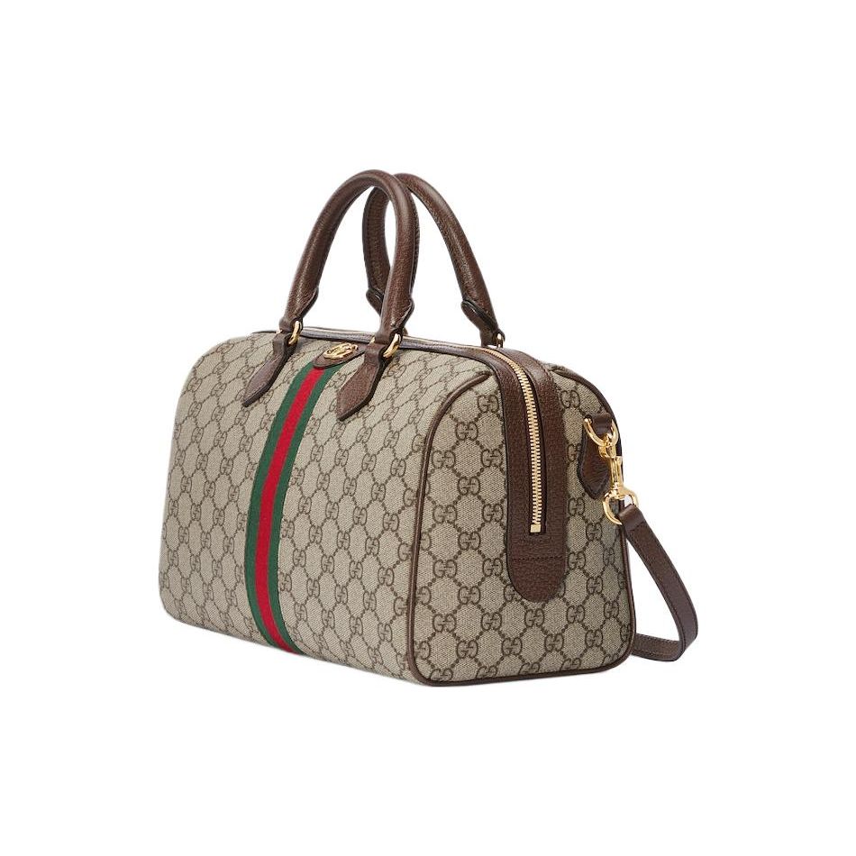 Gucci Borsa Boston Ophidia GG Supreme Pelle Beige Marrone Hardware Doppia G Oro Borsa da Viaggio Duffel per Donna Pendolarismo Quotidiano 772065-96IWG-8745